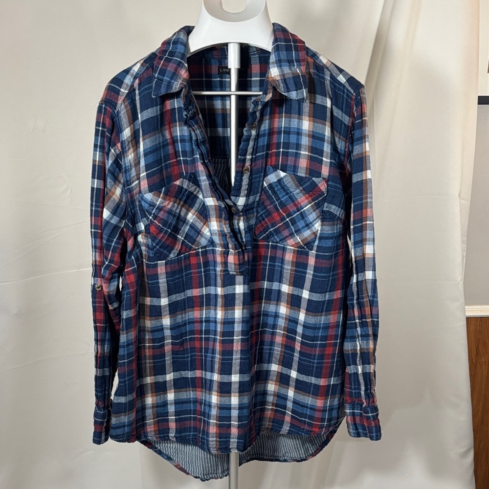 Lane Bryant Shirt Women SZ 18/20 Blue Plaid Button Up Collared Long Sleeve